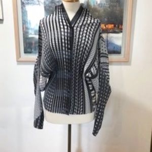 ISSEY MIYAKE GREY/BLACK/WHITE POLYESTER L/S PLEATED BLOUSE SZ.3 JAPAN